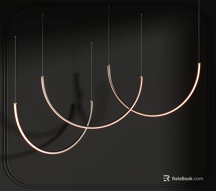 Stylish Modern Curved Gold Metal Pendant Chandeliers With LED Lighting And Shadow Effects 3d model 