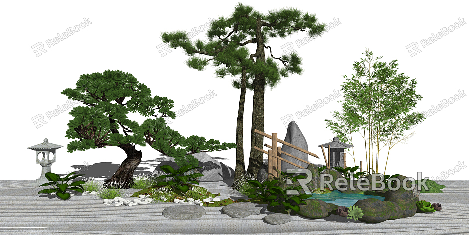 New Chinese style landscape sketch landscape tree waterfront landscape model