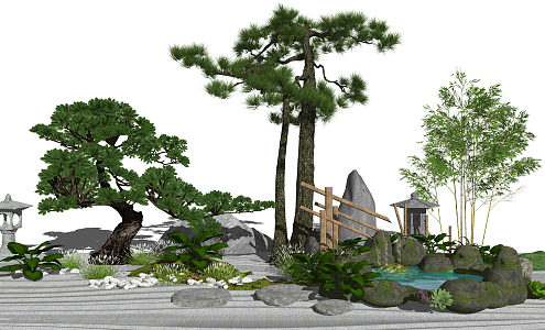 New Chinese style landscape sketch landscape tree waterfront landscape 3d model