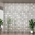 Modern Geometric Glass Block Partition With Green Plants In Interior Space