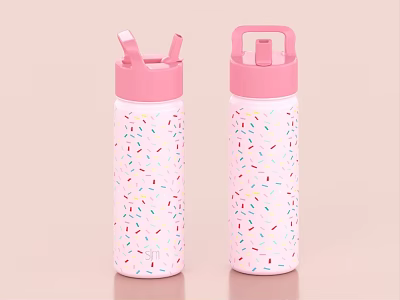 Cute Pink Water Bottles With Colorful Sprinkles Pattern And Lid Design 3d model