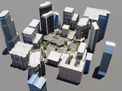 Urban Architectural Model Featuring Modern Skyscrapers Diverse Building Designs And Central Green Space 3d model