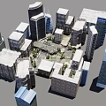 Urban Architectural Model Featuring Modern Skyscrapers Diverse Building Designs And Central Green Space