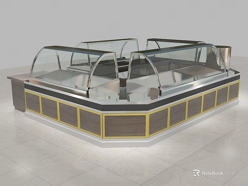 Octagonal Display Cabinet With Glass Cover Metal Frame And Wooden Panels For Retail 3d model 