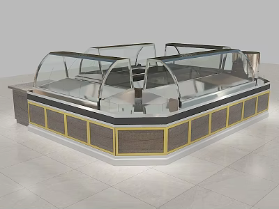 Octagonal Display Cabinet With Glass Cover Metal Frame And Wooden Panels For Retail 3d model