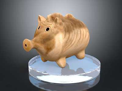 Wooden Pig Piggy Bank Decorative Figurine on Clear Acrylic Base 3d model