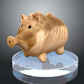 Wooden Pig Piggy Bank Decorative Figurine on Clear Acrylic Base