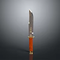 Tactical Hunting Knife With Sharp Metal Blade Wooden Handle And Golden Accents