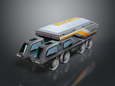 Futuristic Weapon Armored Vehicle With Nomad Design Multi Wheel Gray Orange 3d model