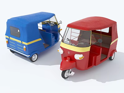 Vibrant Blue Red Three Wheeled Rickshaws With Canopy And Yellow Strips 3d model