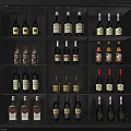 Modern Wine Cabinet Interior With Multiple Neatly Arranged Bottles And Lighting