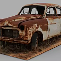 Abandoned Old Rusty Car With Rusted Body In Outdoor Overgrown Grass Setting