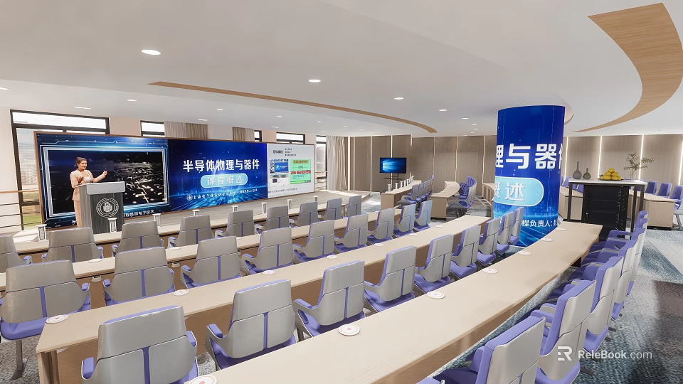 School Conference Room Setup for Leaders Health Lecture with Screen and Seats 3d model 