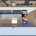 Chinese Fast Food Restaurant Interior With Chefs At Wooden Order Counter And Blue Signs