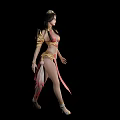 Game Movie Character In Gorgeous Pink Red Outfit With Golden Ornaments And Long Hair