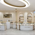Modern Luxury Jewelry Store Interior Design With Circular Ceiling Light Natural Light And Display Cases 3d model