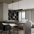 Modern Living Dining Room Interior With White Cabinets Black TV Wall And Orange Chair