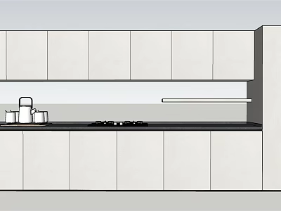 Modern Kitchen Interior Featuring White Upper And Lower Cabinets With Black Countertop 3d model
