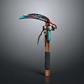 Artistic Decorative Curved Blade Tool With Colorful Pattern Metal Parts Wooden Handle And Red Accents