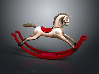 Classic Red Rocking Horse With White Body Red Saddle And Rocking Base 3d model