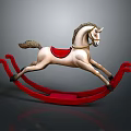 Classic Red Rocking Horse With White Body Red Saddle And Rocking Base