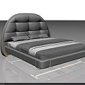 Elegant Modern Double Bed With Curved Gray Upholstered Headboard And Gold Accents