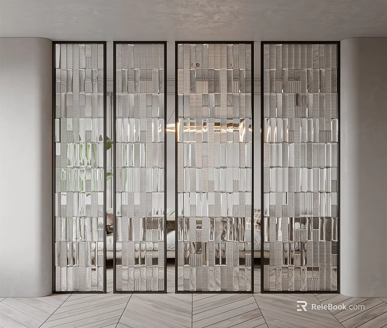 Modern Glass Panel Room Divider With Transparent Geometric Design For Interior Space 3d model 