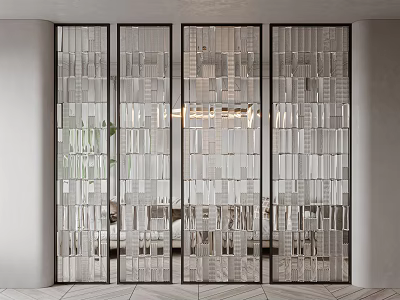 Modern Glass Panel Room Divider With Transparent Geometric Design For Interior Space 3d model