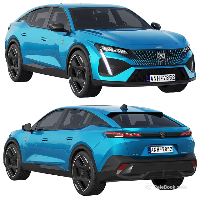 Blue Car Front And Rear View 3d model