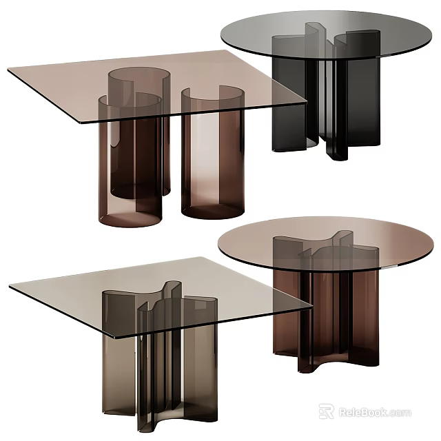 Sleek Glass Top Dressing Table With Cylindrical Legs And Various Shapes 3d model 