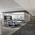 Modern Public Office Area With Open Layout Desks Chairs Natural Light And Striped Carpet
