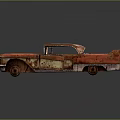 Rusty Red Classic Old Car With Weathered Body And Tail Fin Design