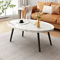 Modern Oval Coffee Table With Marble Texture Top And Black Legs