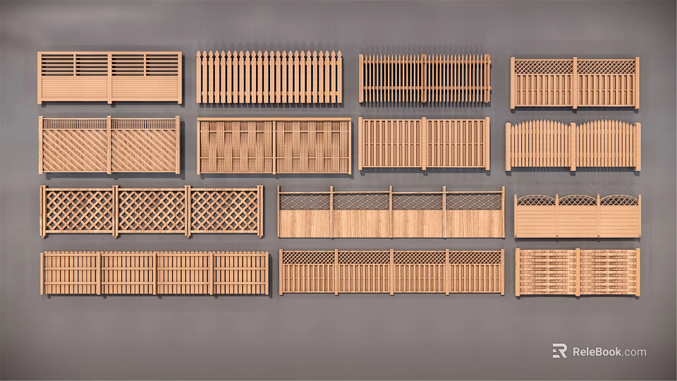 Various Wooden Fence Designs With Different Patterns And Styles For Outdoor Use 3d model 