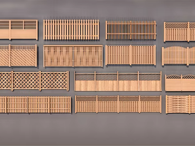 Various Wooden Fence Designs With Different Patterns And Styles For Outdoor Use 3d model