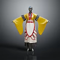 Traditional Yellow Costume With Red And White Accents And Wide Sleeves Design