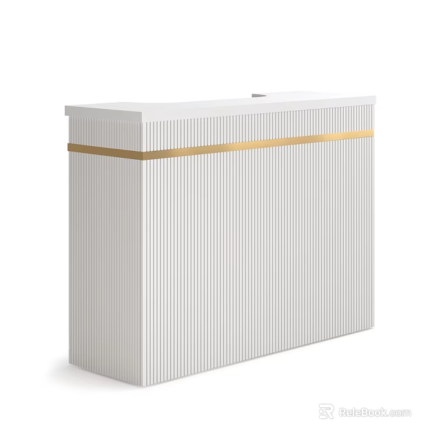 White Medical Device Cabinet With Vertical Striped Design And Golden Trim 3d model 