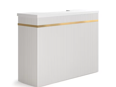 White Medical Device Cabinet With Vertical Striped Design And Golden Trim 3d model