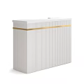 White Medical Device Cabinet With Vertical Striped Design And Golden Trim