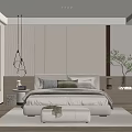 Modern Bedroom Interior Design With Headboard Wall Pendant Light Window Seat Green Plant And Rug
