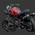 Red And Black Motorcycle With Sporty Design Black Leather Seat And Chrome Exhaust