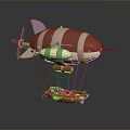 Cartoon Style Striped Airship With Red And White Design Orange Gondola Propeller And Fins