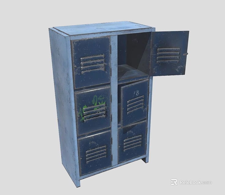 Blue Metal Storage Cabinet with Multiple Drawers Open Door and Ventilated Panels for Organizing Supplies 3d model 