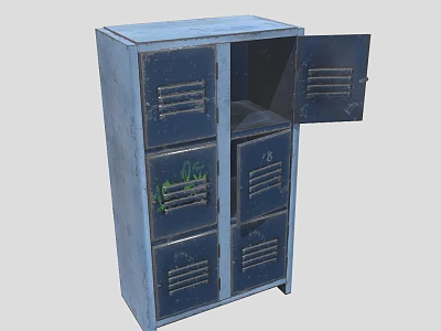 Blue Metal Storage Cabinet with Multiple Drawers Open Door and Ventilated Panels for Organizing Supplies 3d model