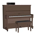 Upright Wooden Piano and Colorful Art Painting Tools in Modern Studio with Black Bench