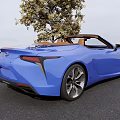 Modern Blue Lexus Convertible With Orange Interior Parked Near Tree