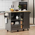 Black Kitchen Cart Cabinets Wooden Top Fruits Wine Bottles Glasses And Storage Shelves