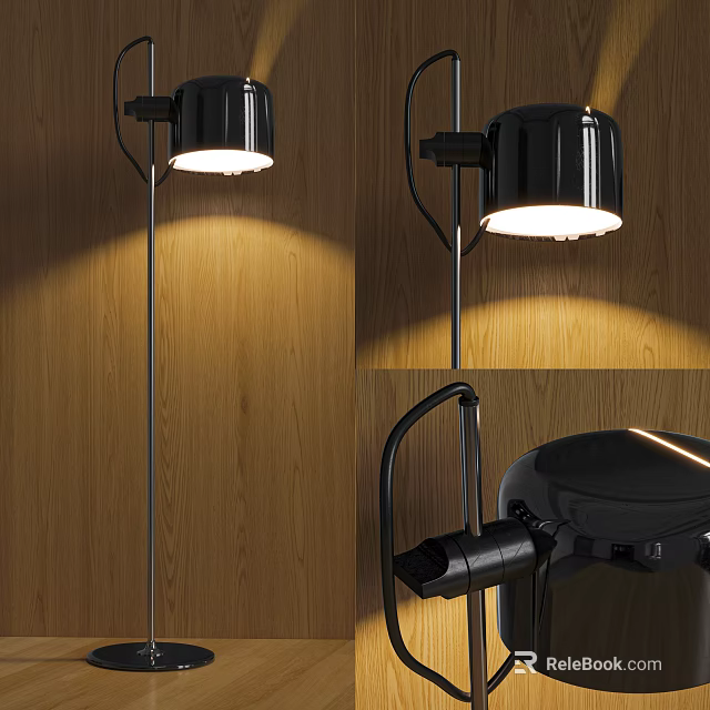 Modern Black Floor Lamp With Cylindrical Shade And Warm Light For Living Room Interior 3d model 