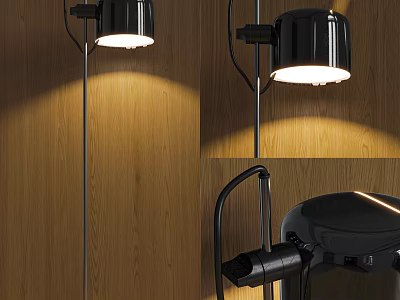 Modern Black Floor Lamp With Cylindrical Shade And Warm Light For Living Room Interior 3d model