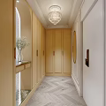 Modern Kitchen and Dining Room Interior With Marble Island Counter Chandelier Cabinets Herringbone Flooring
